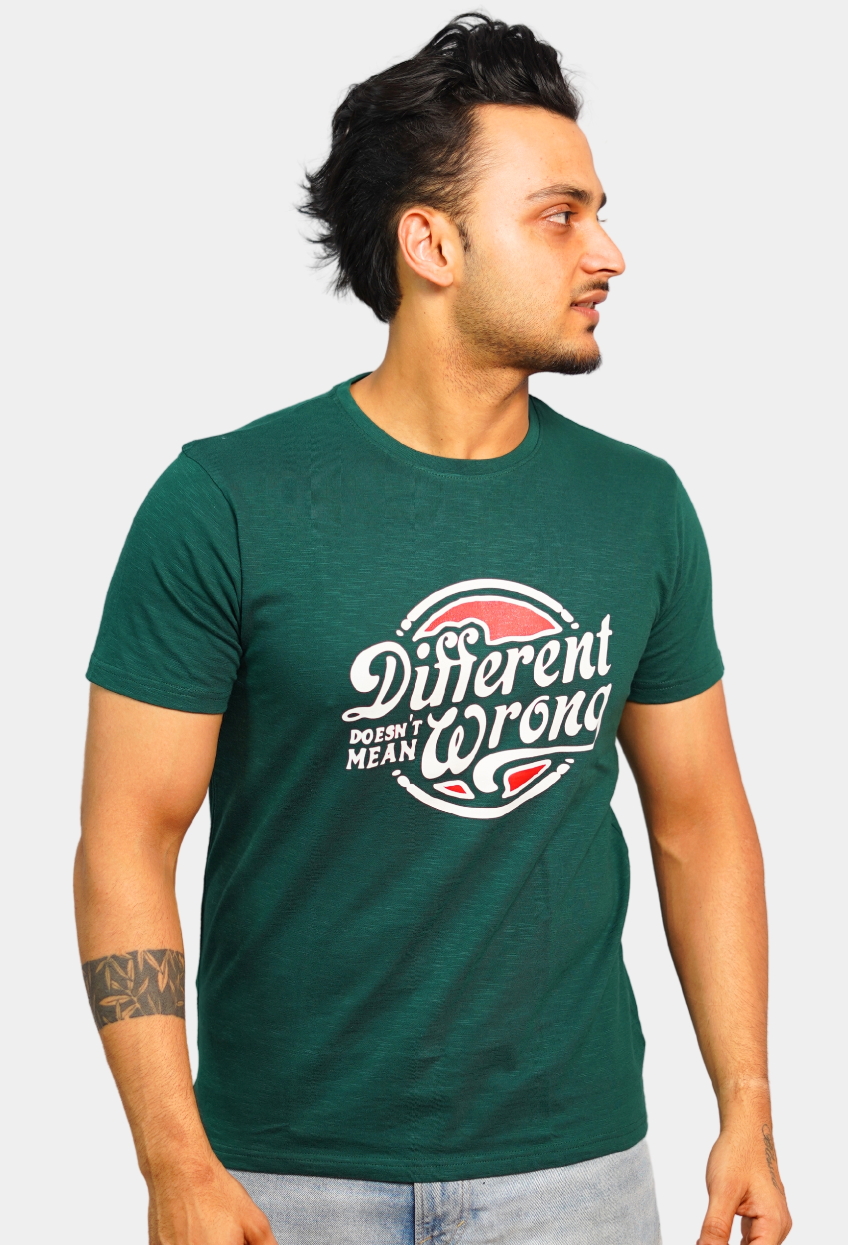 DIFFERENT DOESN,T MEAN WRONG BOTTLE GREEN VINTAGE T- SHIRT