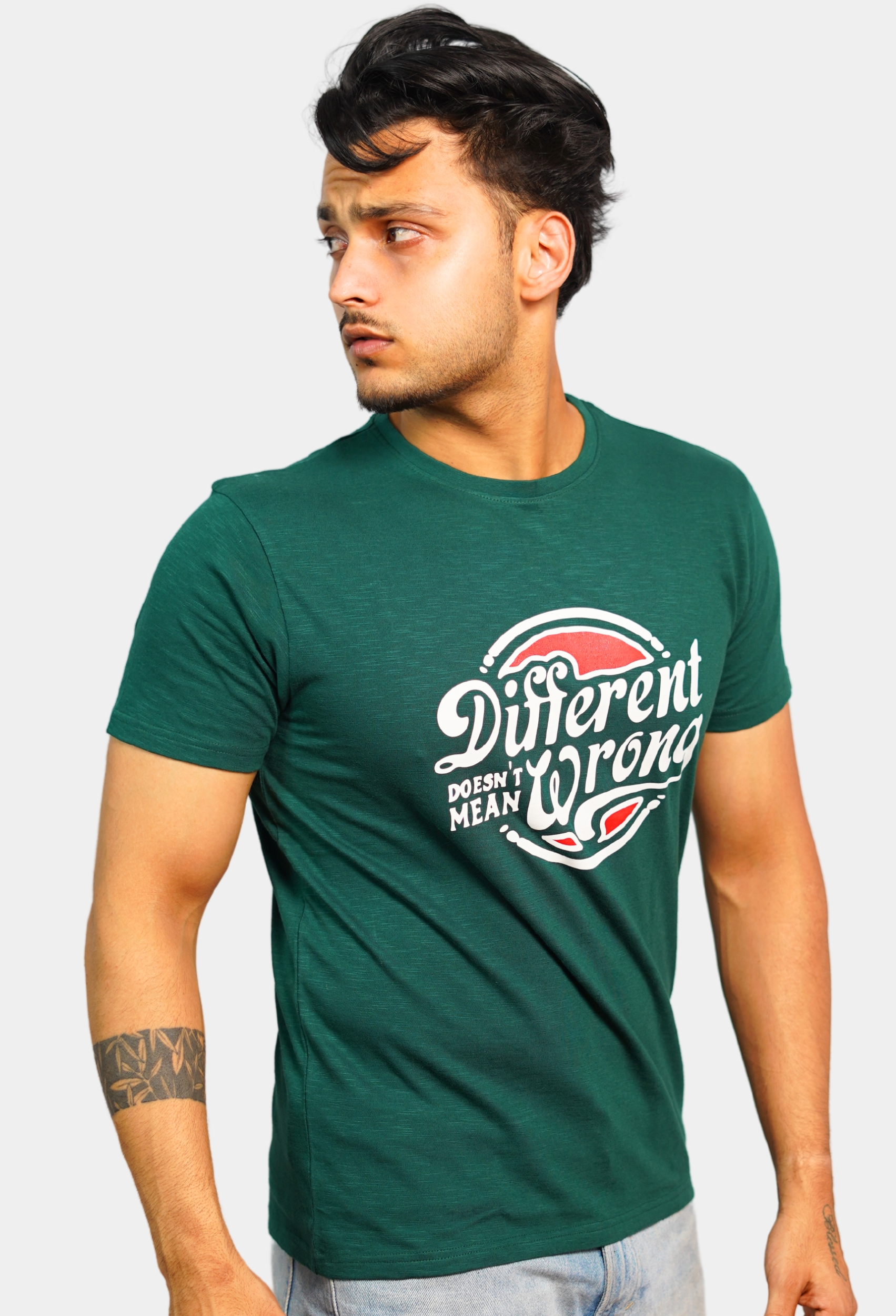 DIFFERENT DOESN,T MEAN WRONG BOTTLE GREEN VINTAGE T- SHIRT