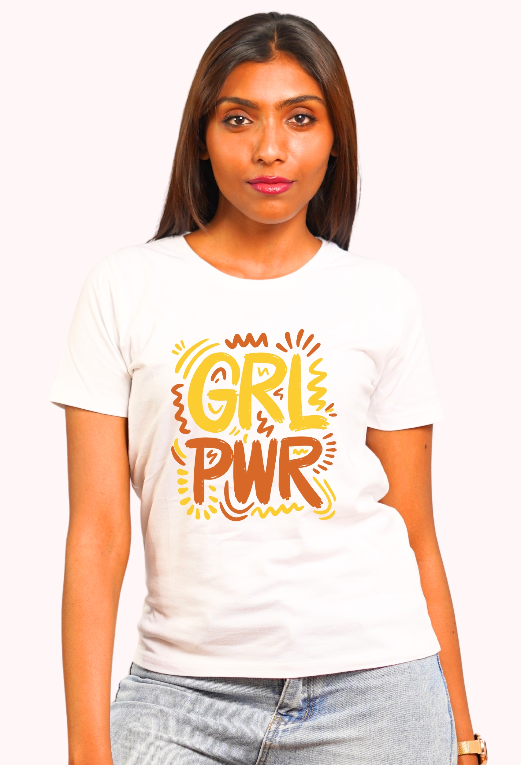 GRL PWR SNOW WHITE CLASSIC T-SHIRT YELLOW ORANGE PRINT