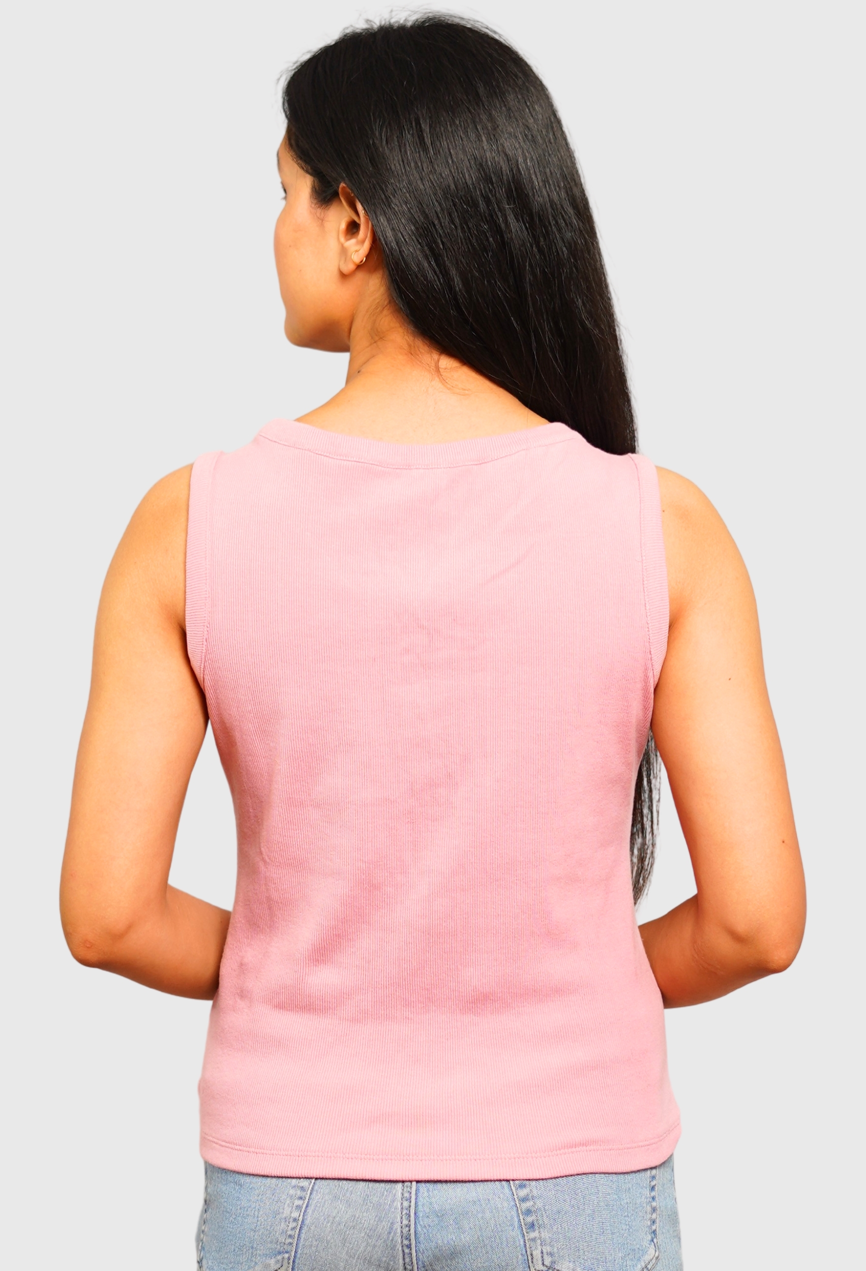 RIBBED SLEEVLESS TOP WITH BUTTON DESIGN RIBBED SLEEVLESS TOP WITH BUTTON DESIGN