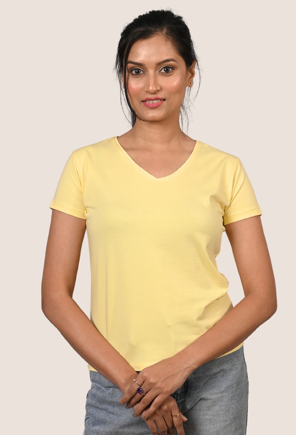 PASTEL YELLOW V NECK SLIM FIT