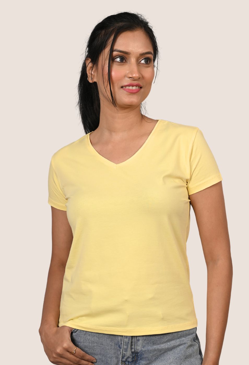 PASTEL YELLOW V NECK SLIM FIT