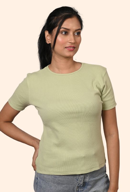 PASTEL GREEN RIBBED T-SHIRT PASTEL GREEN RIBBED T-SHIRT