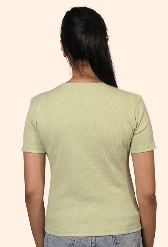 PASTEL GREEN RIBBED T-SHIRT PASTEL GREEN RIBBED T-SHIRT