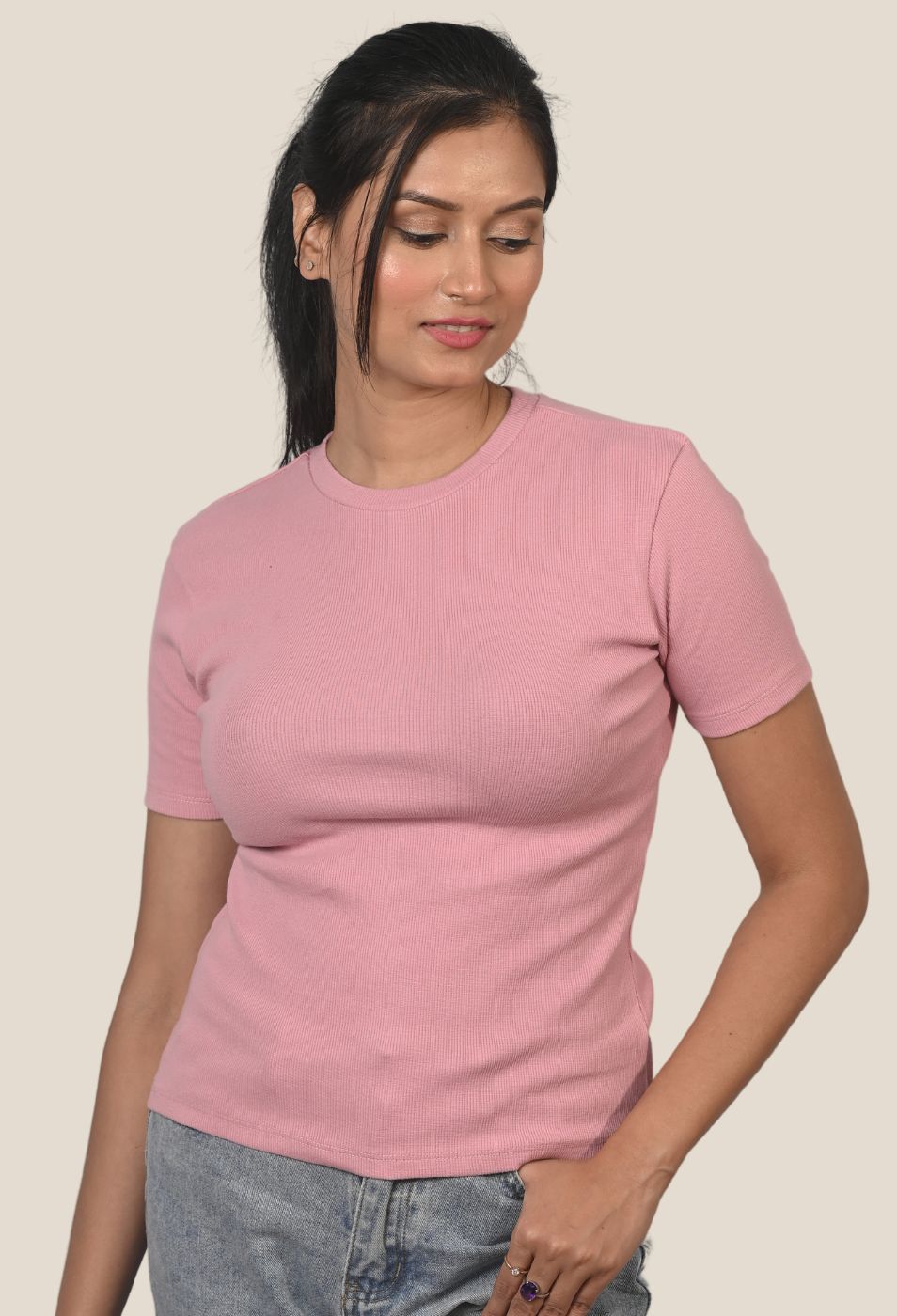 PINK RIBBED T-SHIRT PINK RIBBED T-SHIRT