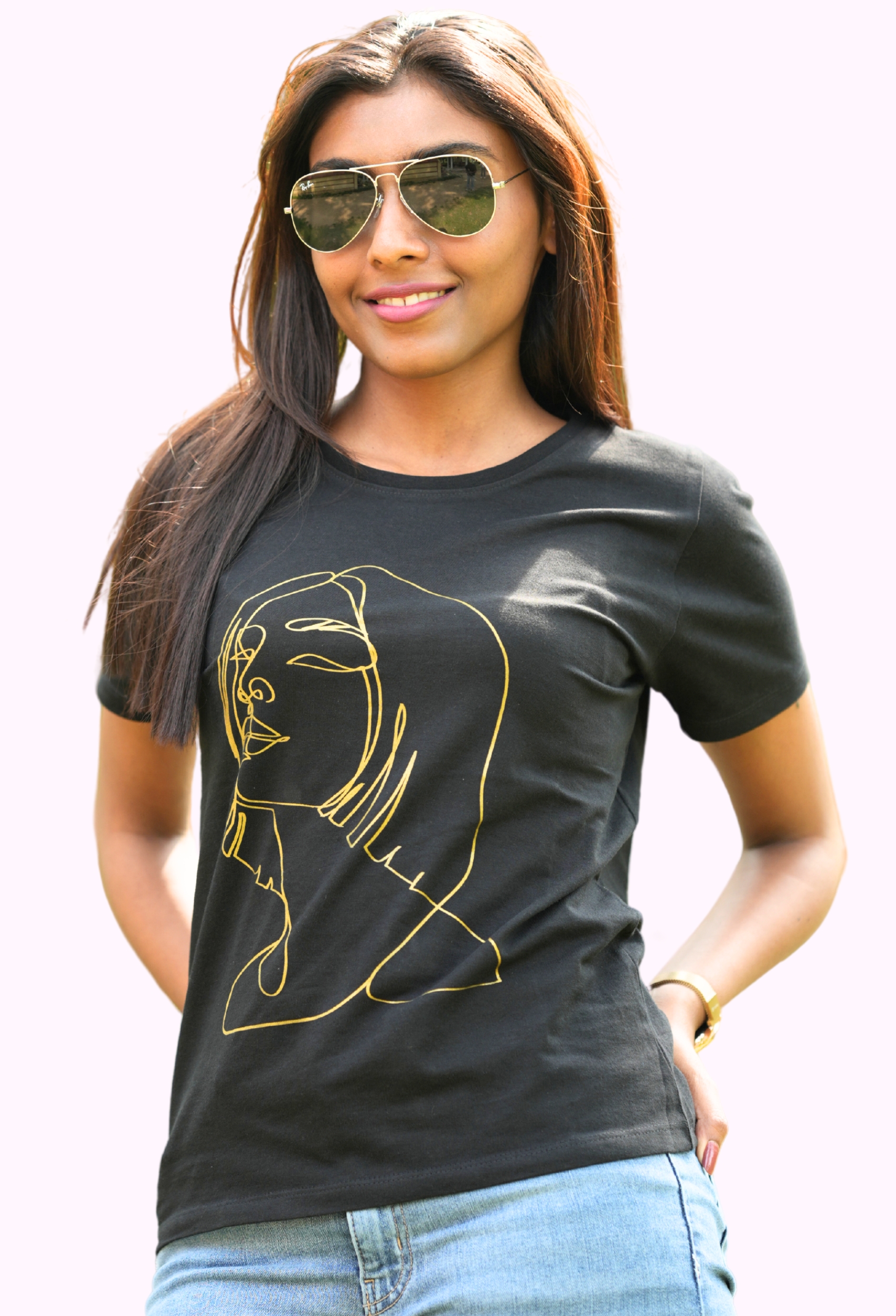 FACE GIRL GOLDEN PURE BLACK CLASSIC T-SHIRT