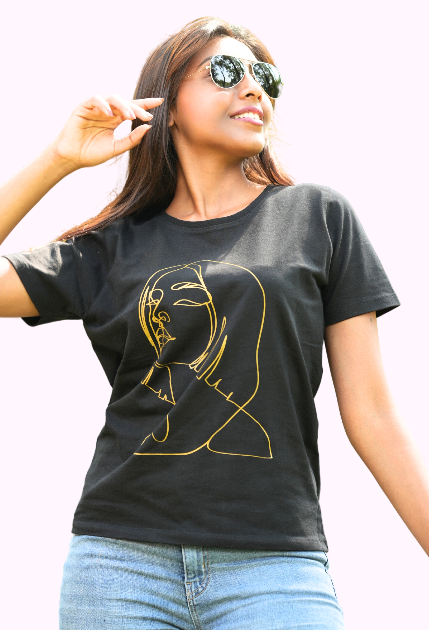 FACE GIRL GOLDEN PURE BLACK CLASSIC T-SHIRT