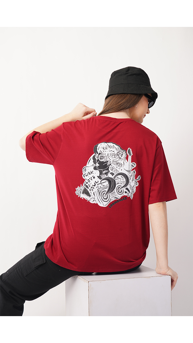 Women's Loose Fit Printed T-Shirt - Maroon | Lycra 180 GSM | Sizes S, M, L Women's Loose Fit Printed T-Shirt - Maroon | Lycra 180 GSM | Sizes S, M, L
