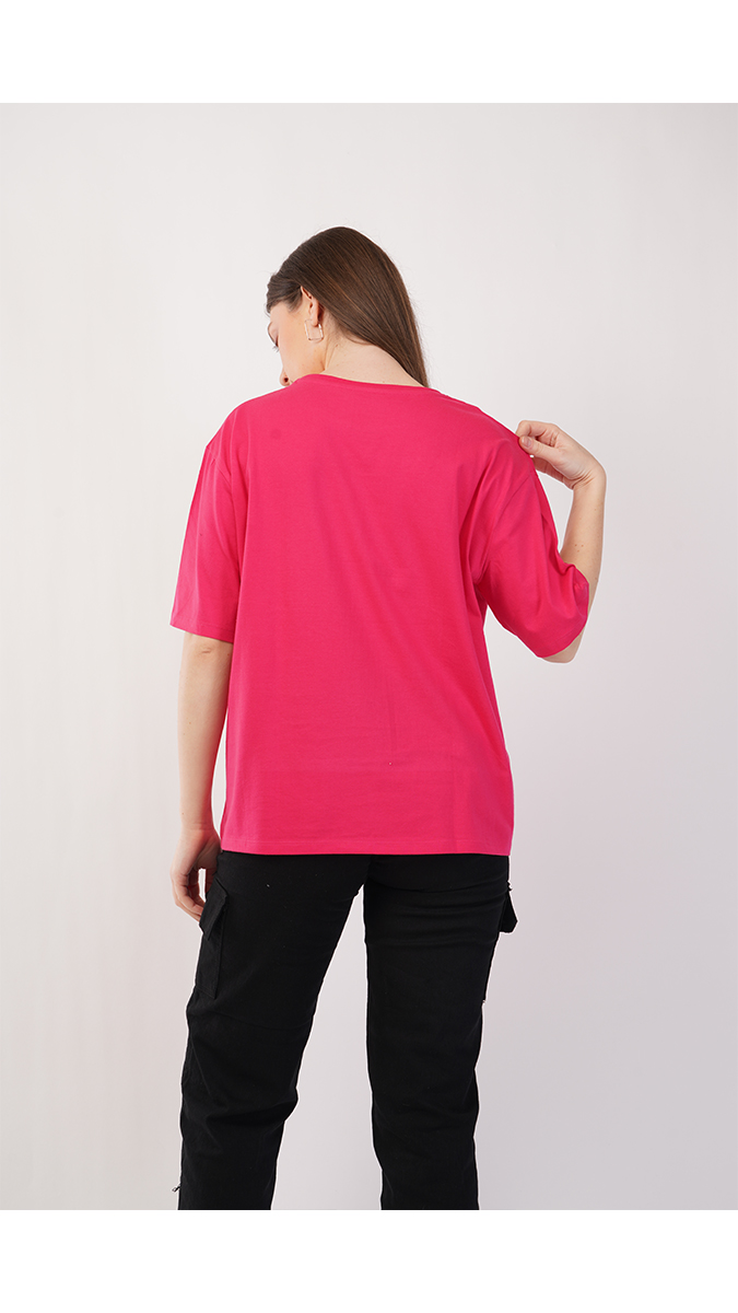 Women's Loose Fit Printed T-Shirt - Ruby Pink | Single Jersey 180 GSM | Sizes S, M, L Women's Loose Fit Printed T-Shirt - Ruby Pink | Single Jersey 180 GSM | Sizes S, M, L