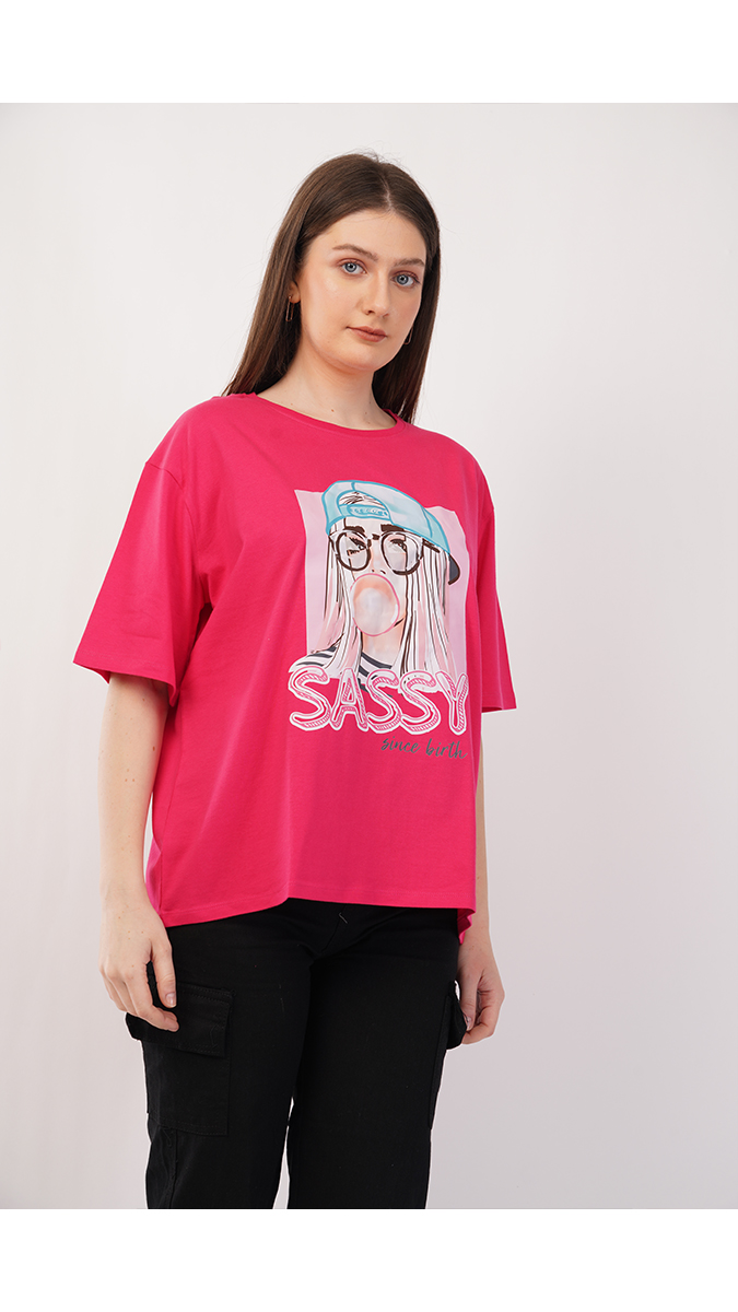 Women's Loose Fit Printed T-Shirt - Ruby Pink | Single Jersey 180 GSM | Sizes S, M, L Women's Loose Fit Printed T-Shirt - Ruby Pink | Single Jersey 180 GSM | Sizes S, M, L