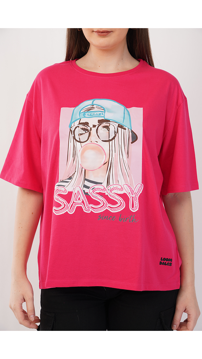 Women's Loose Fit Printed T-Shirt - Ruby Pink | Single Jersey 180 GSM | Sizes S, M, L Women's Loose Fit Printed T-Shirt - Ruby Pink | Single Jersey 180 GSM | Sizes S, M, L