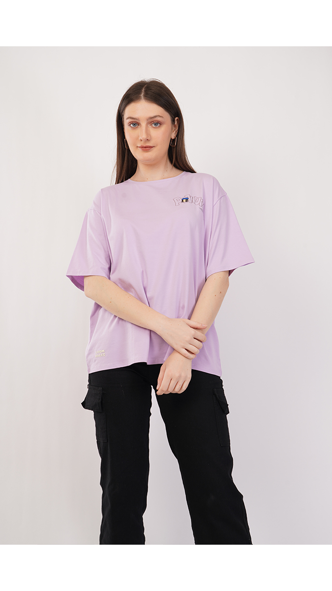 Women's Loose Fit Printed T-Shirt - Lilac | Lycra 180 GSM | Sizes S, M, L Women's Loose Fit Printed T-Shirt - Lilac | Lycra 180 GSM | Sizes S, M, L