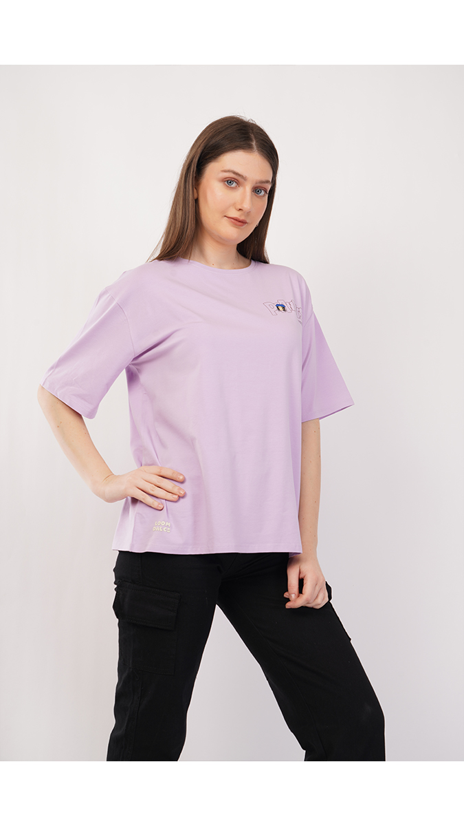 Women's Loose Fit Printed T-Shirt - Lilac | Lycra 180 GSM | Sizes S, M, L Women's Loose Fit Printed T-Shirt - Lilac | Lycra 180 GSM | Sizes S, M, L