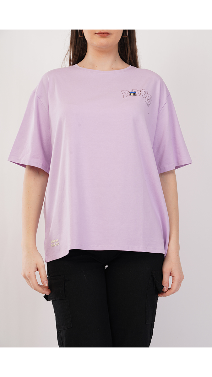 Women's Loose Fit Printed T-Shirt - Lilac | Lycra 180 GSM | Sizes S, M, L Women's Loose Fit Printed T-Shirt - Lilac | Lycra 180 GSM | Sizes S, M, L