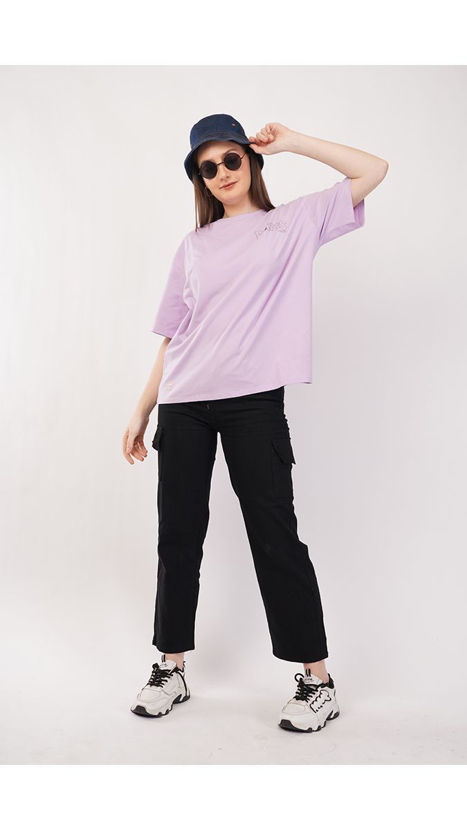 Women's Loose Fit Printed T-Shirt - Lilac | Lycra 180 GSM | Sizes S, M, L Women's Loose Fit Printed T-Shirt - Lilac | Lycra 180 GSM | Sizes S, M, L