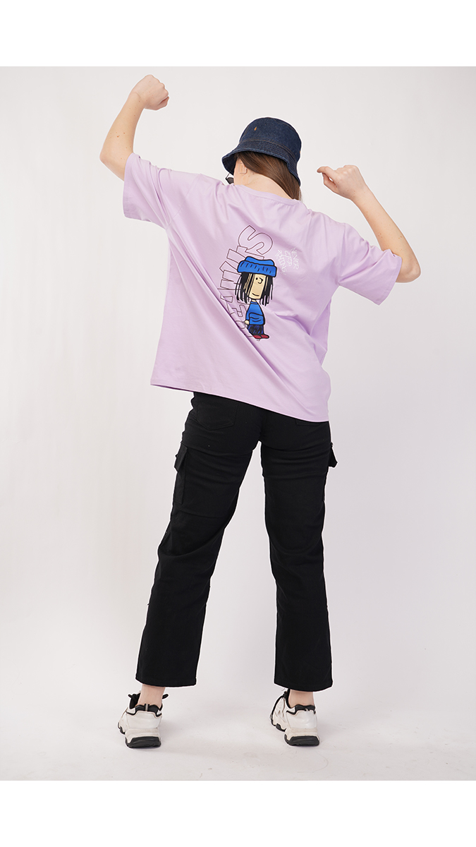 Women's Loose Fit Printed T-Shirt - Lilac | Lycra 180 GSM | Sizes S, M, L Women's Loose Fit Printed T-Shirt - Lilac | Lycra 180 GSM | Sizes S, M, L