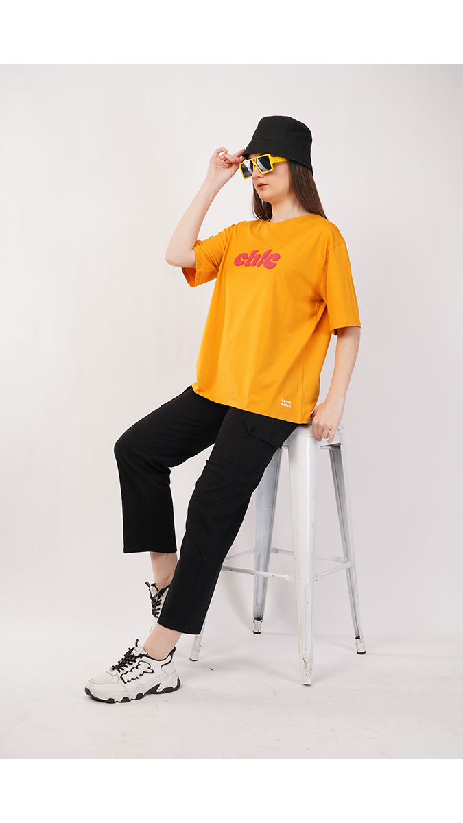 Trendy Mustard Yellow Women's Loose Fit Printed T-Shirt – Lycra 180 GSM | S, M, L