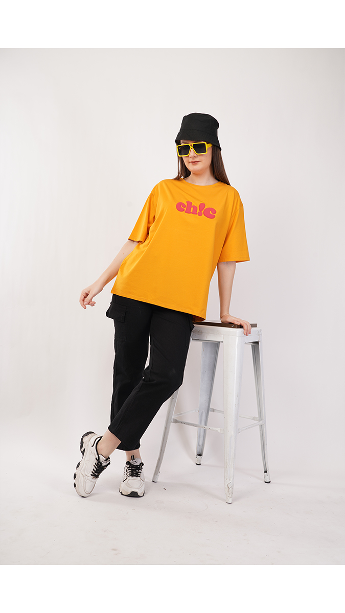 Trendy Mustard Yellow Women's Loose Fit Printed T-Shirt – Lycra 180 GSM | S, M, L