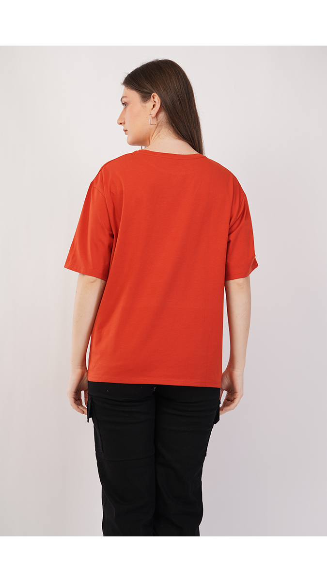 Trendy Brick Color Women's Loose Fit T-Shirt – Lycra 180 GSM | S, M, L