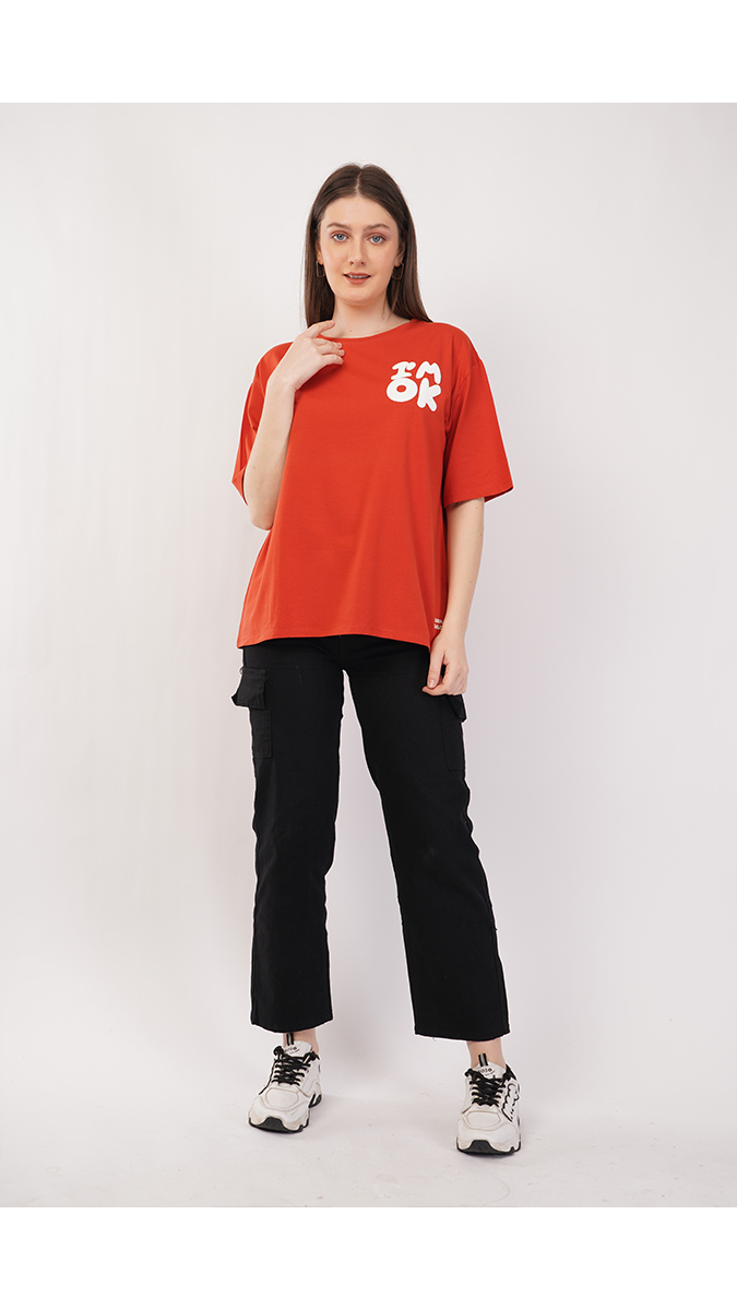 Trendy Brick Color Women's Loose Fit T-Shirt – Lycra 180 GSM | S, M, L