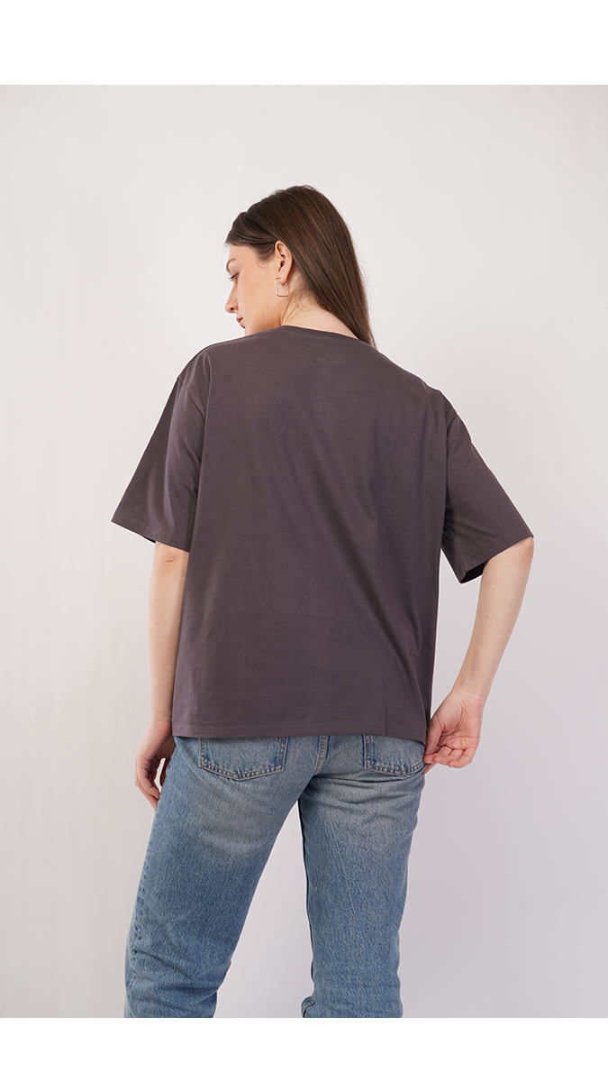 Stylish Charcoal Grey Women's Loose Fit T-Shirt – Single Jersey 180 GSM | S, M, L