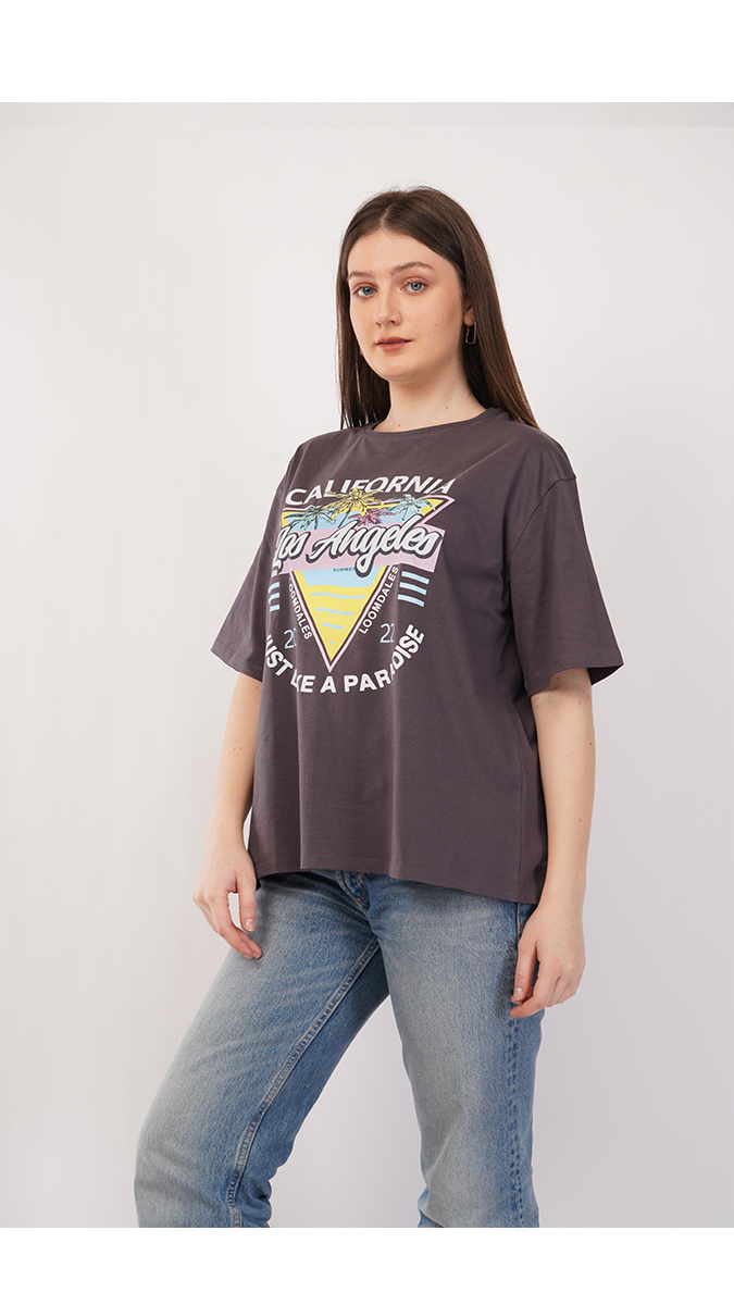 Stylish Charcoal Grey Women's Loose Fit T-Shirt – Single Jersey 180 GSM | S, M, L