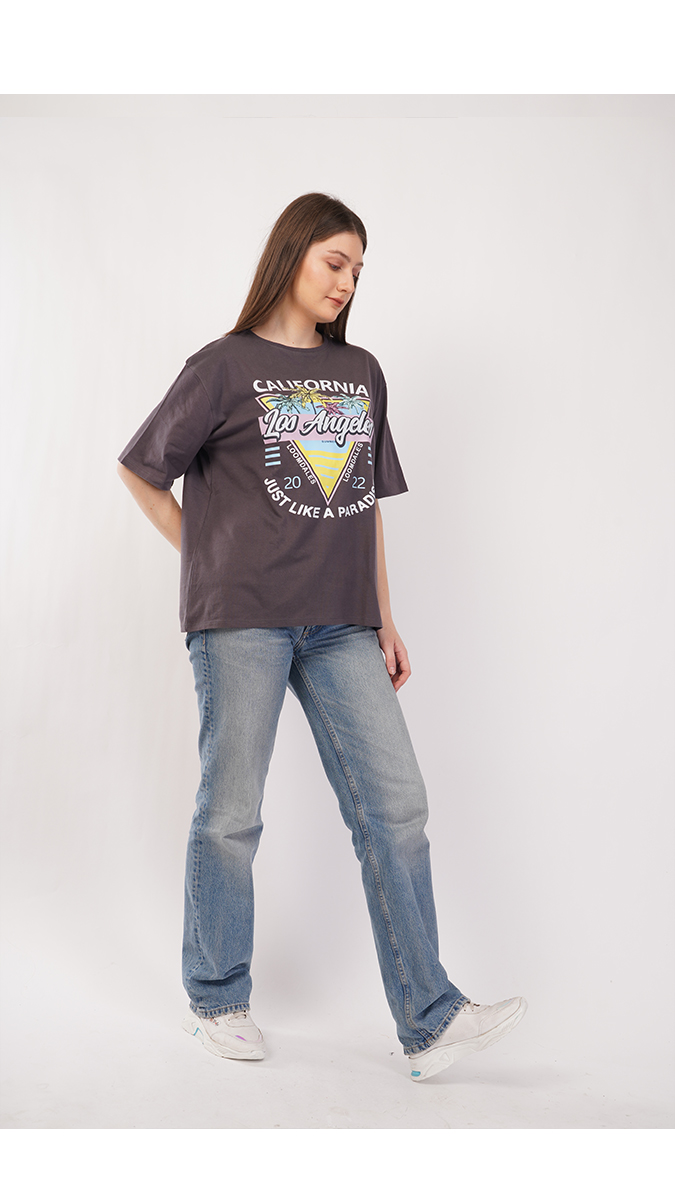 Stylish Charcoal Grey Women's Loose Fit T-Shirt – Single Jersey 180 GSM | S, M, L