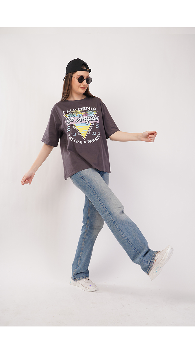 Stylish Charcoal Grey Women's Loose Fit T-Shirt – Single Jersey 180 GSM | S, M, L