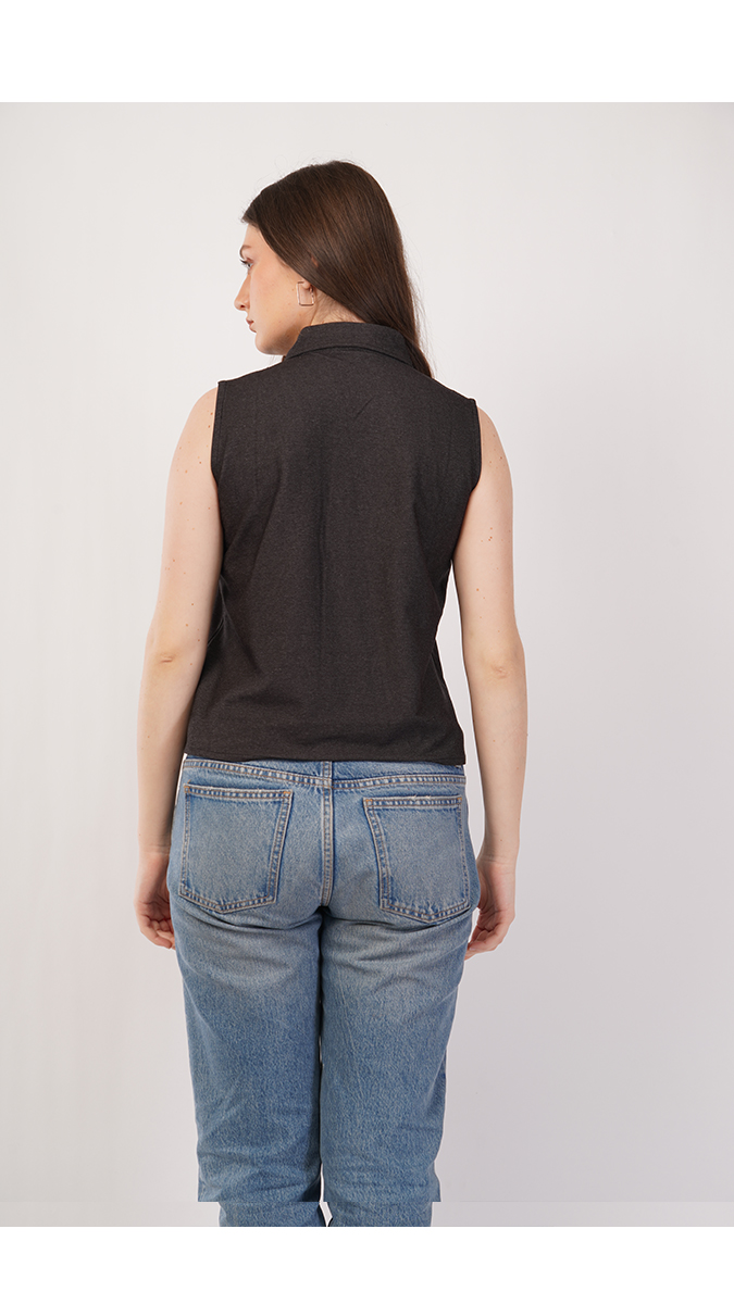 Stylish Black Women's Sleeveless Shirt – Knitted Denim 260-270 GSM | S, M, L