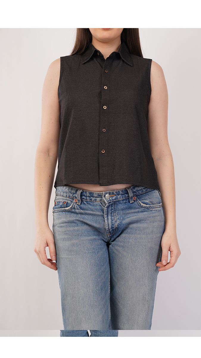 Stylish Black Women's Sleeveless Shirt – Knitted Denim 260-270 GSM | S, M, L