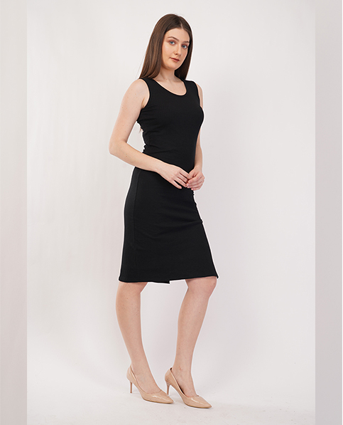 Elegant Black Women's Tank Dress – Broad Rib Fabric 220 GSM | S, M, L