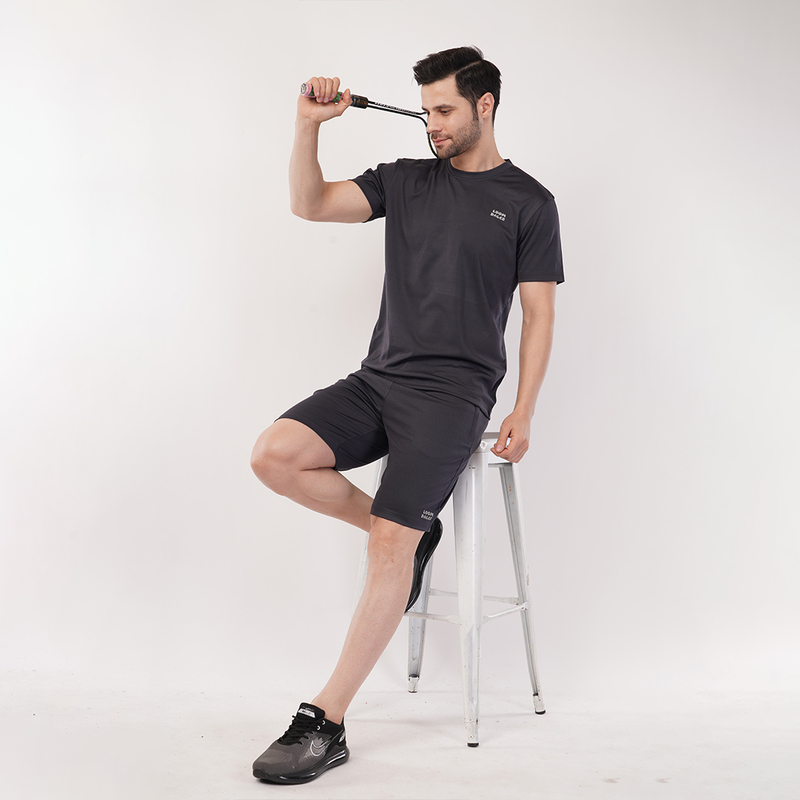 Men's Sports & T-Shirt Set - Zurich 4-Way Lycra, 240-250 GSM, Dark Grey (S, M, L) | Stretchable & Breathable Activewear Men's Sports & T-Shirt Set - Zurich 4-Way Lycra, 240-250 GSM, Dark Grey (S, M, L) | Stretchable & Breathable Activewear