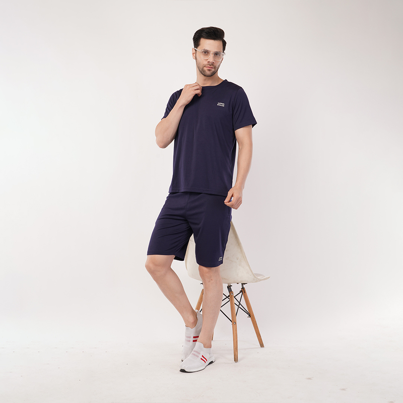 Men's Sports & T-Shirt Set - Zurich 4-Way Lycra, 240-250 GSM, Navy Blue (S, M, L) | Stretchable & Breathable Activewear Men's Sports & T-Shirt Set - Zurich 4-Way Lycra, 240-250 GSM, Navy Blue (S, M, L) | Stretchable & Breathable Activewear