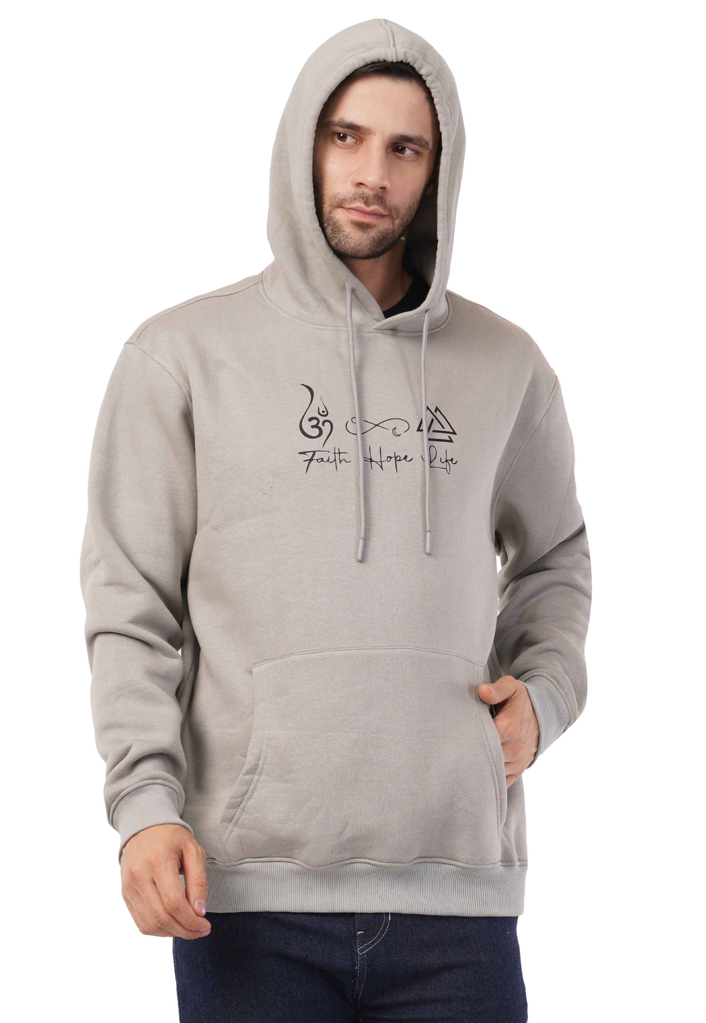 MALE HOODED SWEATSHIRT WITH PRINT PENCIL GREY