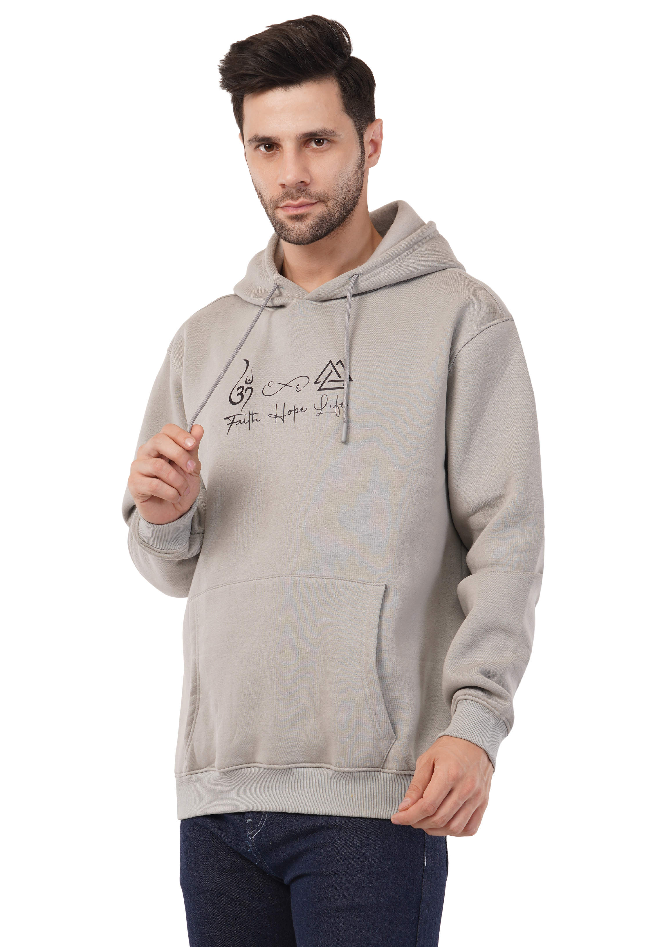 MALE HOODED SWEATSHIRT WITH PRINT PENCIL GREY