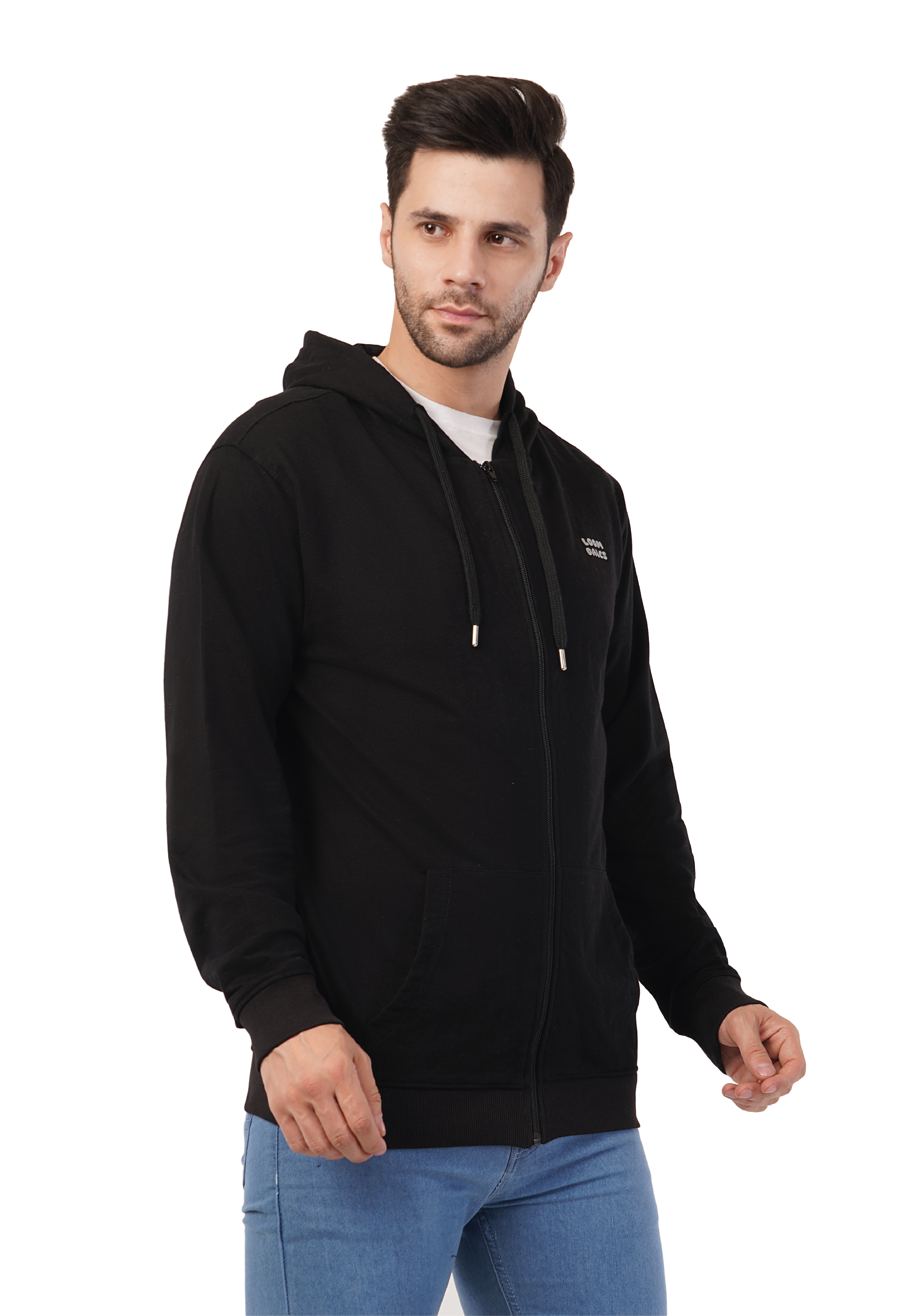 MALE HOODED SWEATSHIRT TERRY BLACK