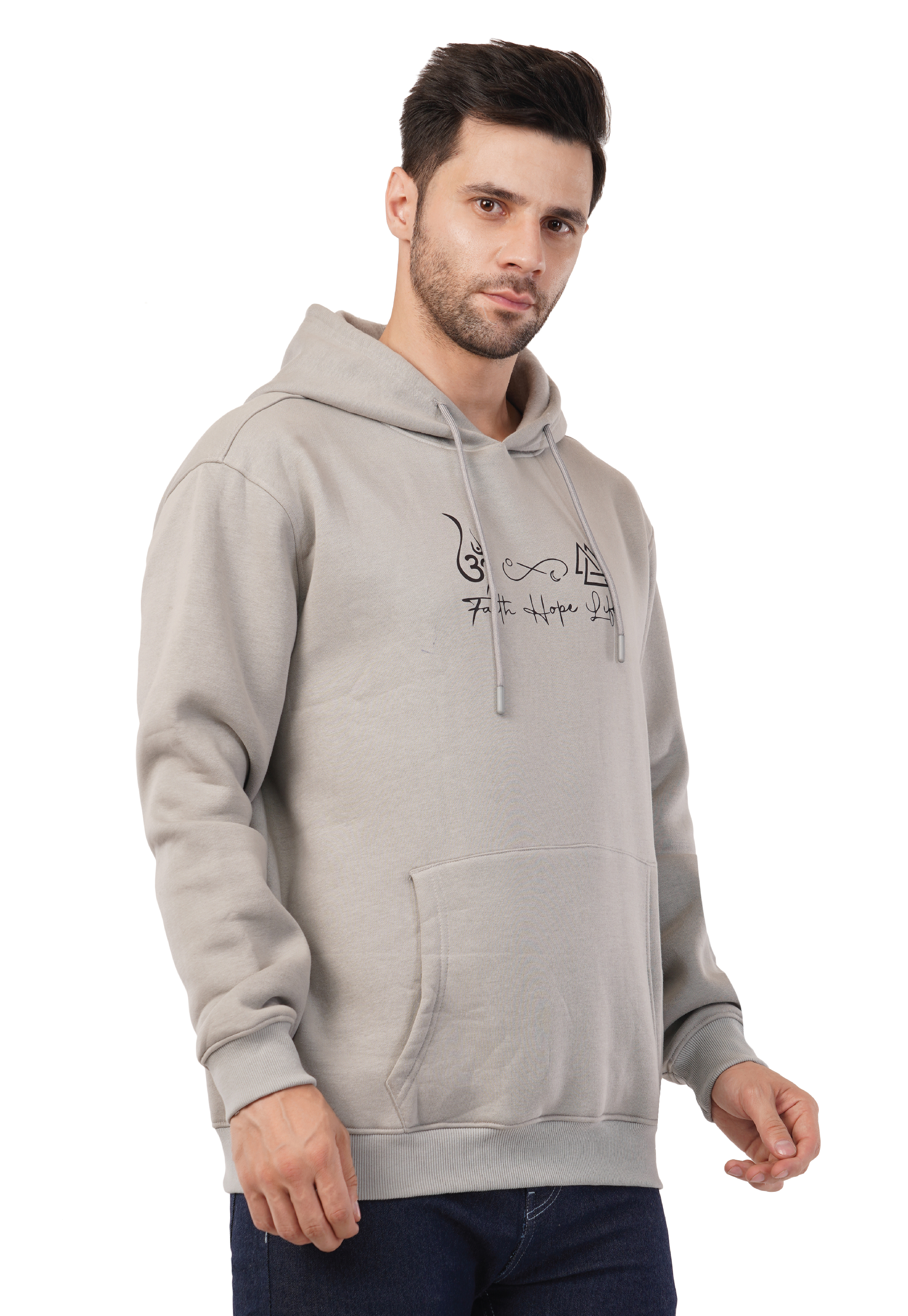 MALE HOODED SWEATSHIRT WITH PRINT PENCIL GREY