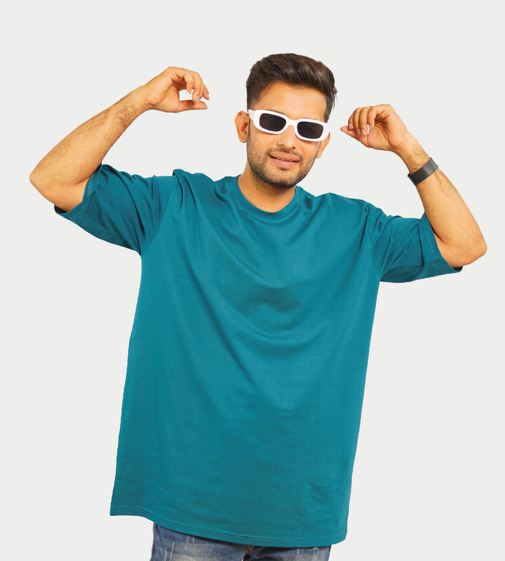 MALE LOOSE FIT T-SHIRT TEAL GREEN COLOR