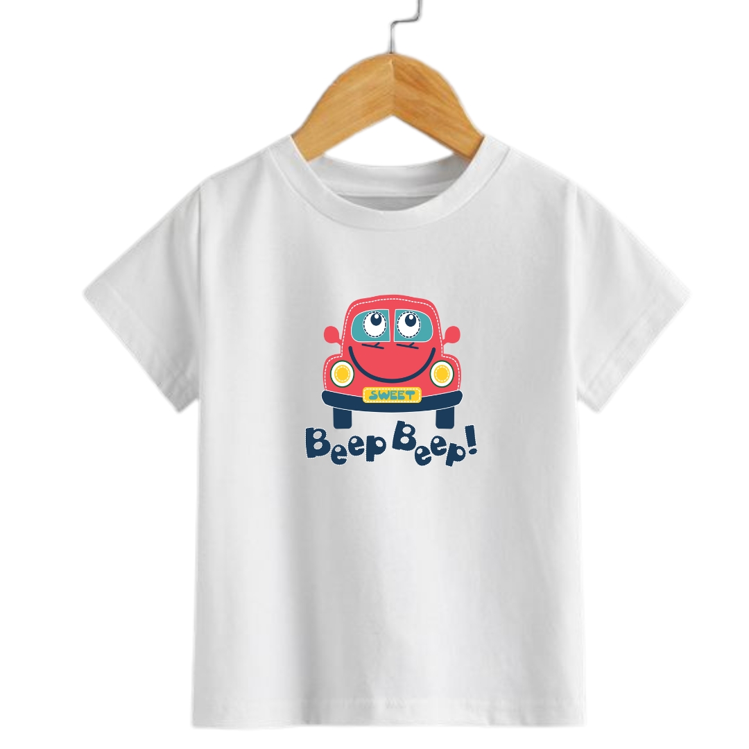 BEEP BEEP RED CAR SNOW WHITE KIDS T-SHIRT