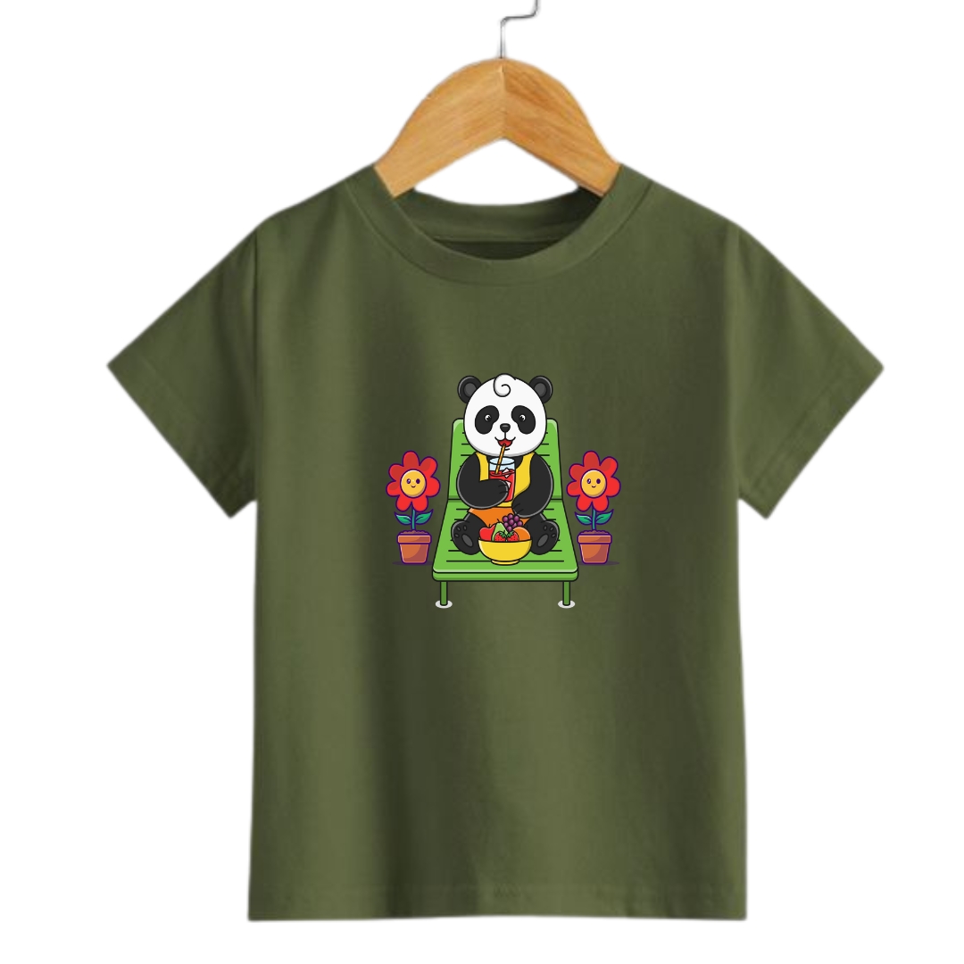 PANDA OLIVE GREEN KIDS T-SHIRT