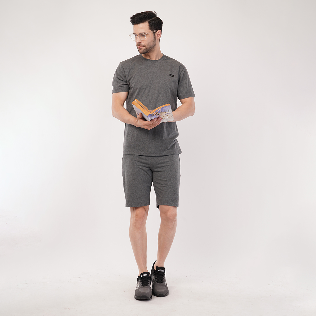 Men's Sports & T-Shirt Set - Lycra, 180 GSM, Dark Grey (S, M, L) | Lightweight & Breathable Activewear Men's Sports & T-Shirt Set - Lycra, 180 GSM, Dark Grey (S, M, L) | Lightweight & Breathable Activewear