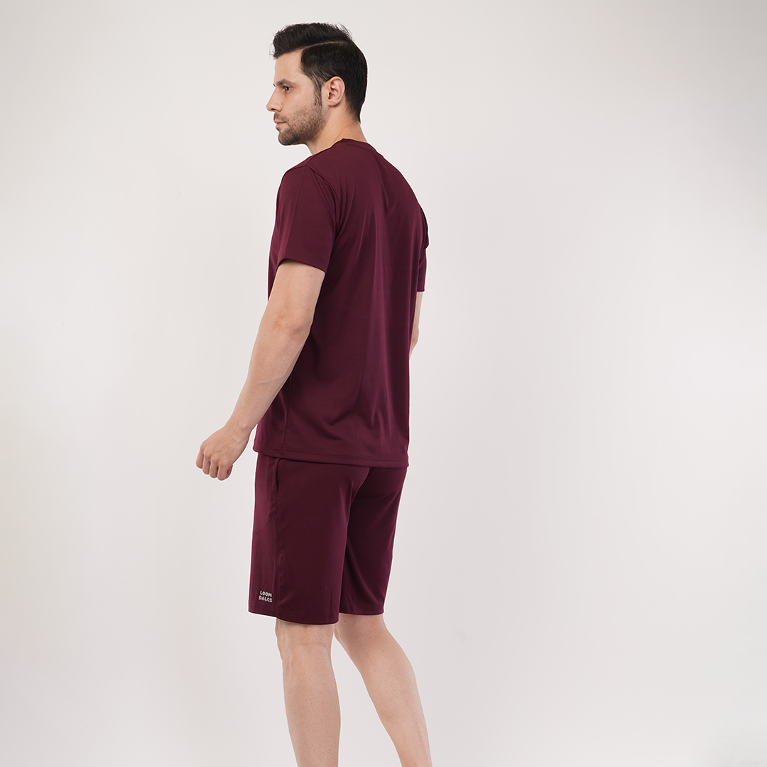 Men's Sports & T-Shirt Set - Zurich 4-Way Lycra, 240-250 GSM, Wine Color (S, M, L) | Stretchable & Breathable Activewear Men's Sports & T-Shirt Set - Zurich 4-Way Lycra, 240-250 GSM, Wine Color (S, M, L) | Stretchable & Breathable Activewear